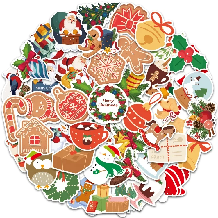 China manufacturer 50pcs custom design logo adhesive vinyl die cut stickers for Christmas decoration