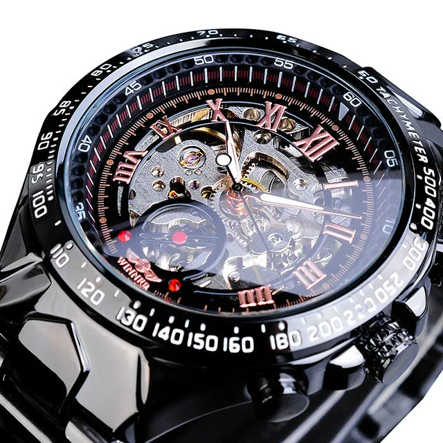 Winner Classic Golden Movement Steel Mens Skeleton Man Wrist Watch Mechanical Top Brand Luxury Fashion Man Automatic Watches