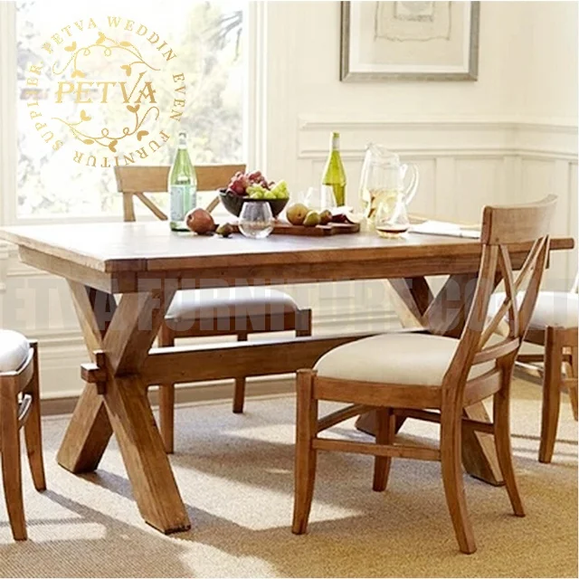 Real wood cross leg wood picnic banquet dinning room wood table for wedding