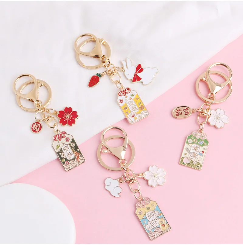 Graduation Gifts Fortune health Avoid evil amulet Fengshui Key Chains sakura Key Ring japanese keychains Good Lucky Cat Keychain