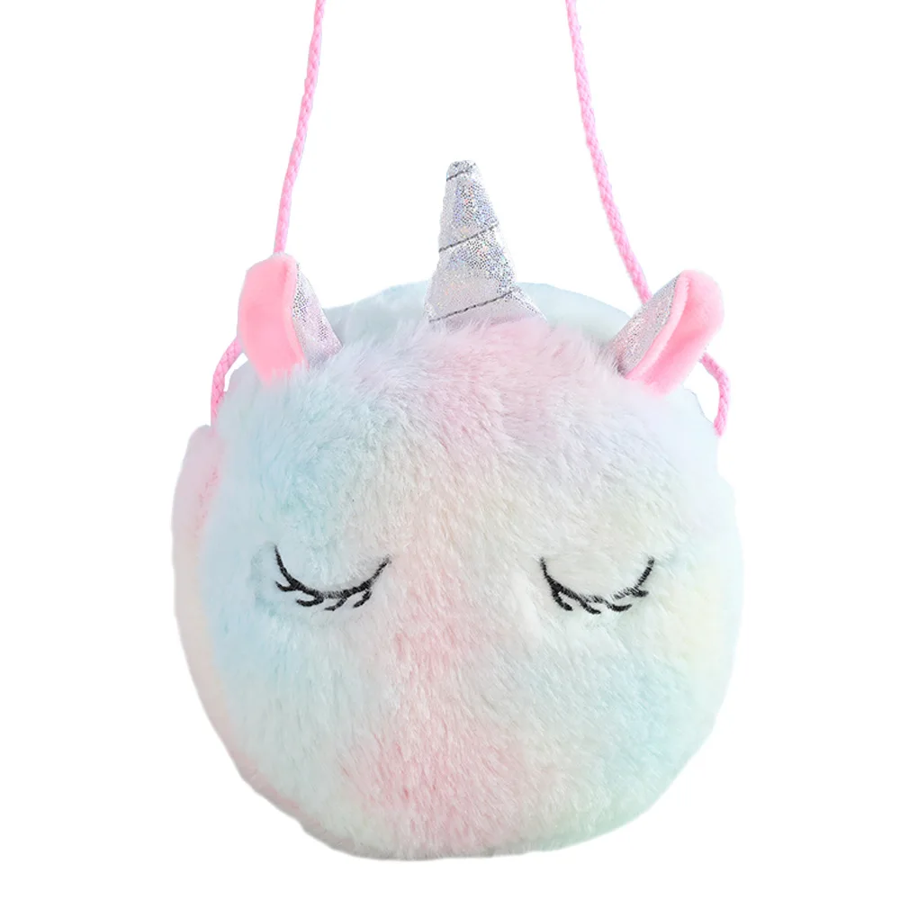 Kawaii Cartoon Unicorn Colorful Purse Plush Custom Lovely Animal Crossbody Bag with Coin Purse for Girls