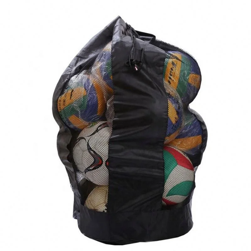 Large Capacity Heavy Duty Mesh Drawstring Football Basket Soccer Ball Net Bag With Adjustable Shoulder Strap
