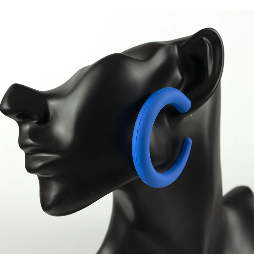 2020 SS trendy blue rubber acrylic resin tile  round big huge hoop earrings