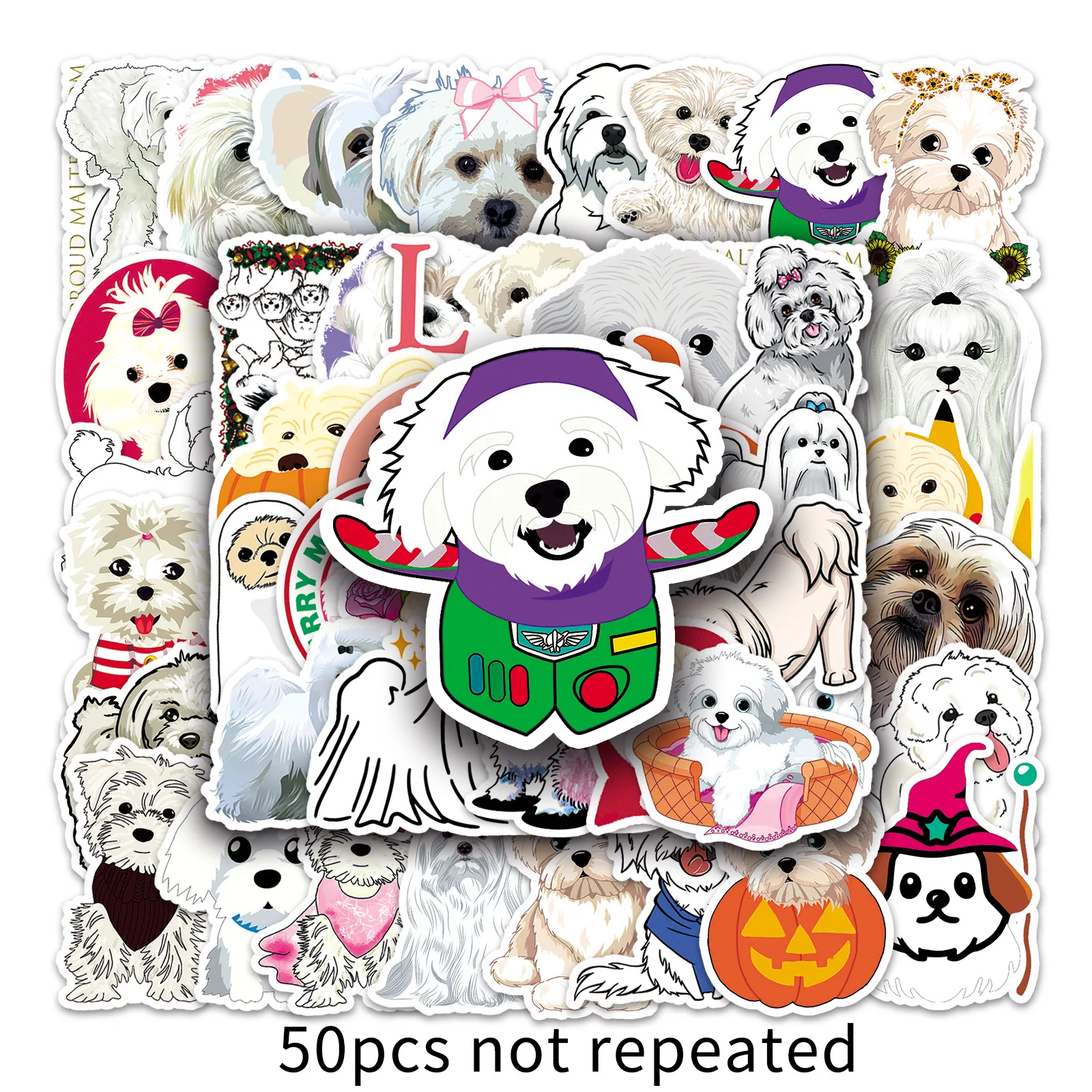 Cute Maltese Dog Stickers 50Pcs Puppy Vinyl Stickers for Kids Girls Teens Kawaii Pet Dogs Decoration Skateboard Guitar Sticker