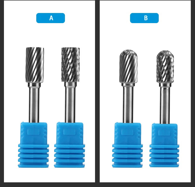 Carbide rotary file single and double grain grinding head engraving process tool metal welding grinding file