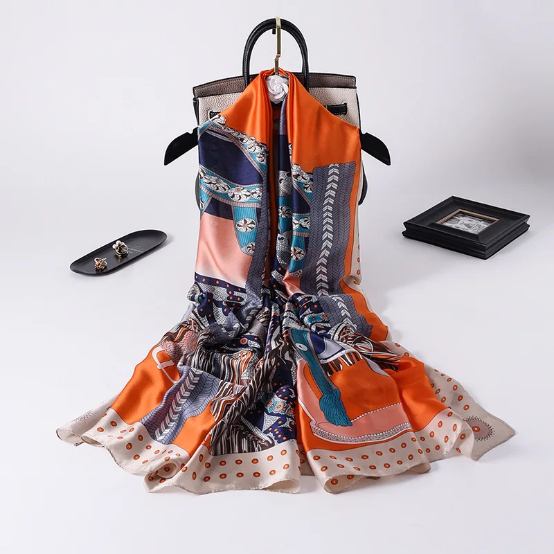 Оптовая продажа, Новое поступление 2021, летние длинные шали, модные шелковые шарфы с принтом лошади, Роскошный дизайнерский шарф, стильные шелковые хиджабы