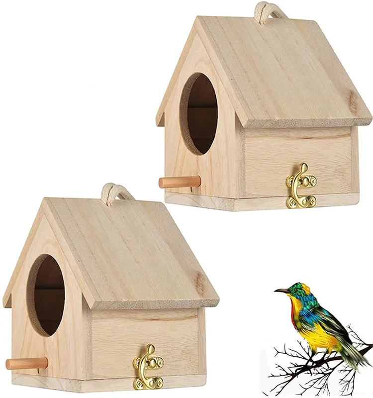 Solid Pet Cage Handmade Wooden Bird House for Outdoor Hanging