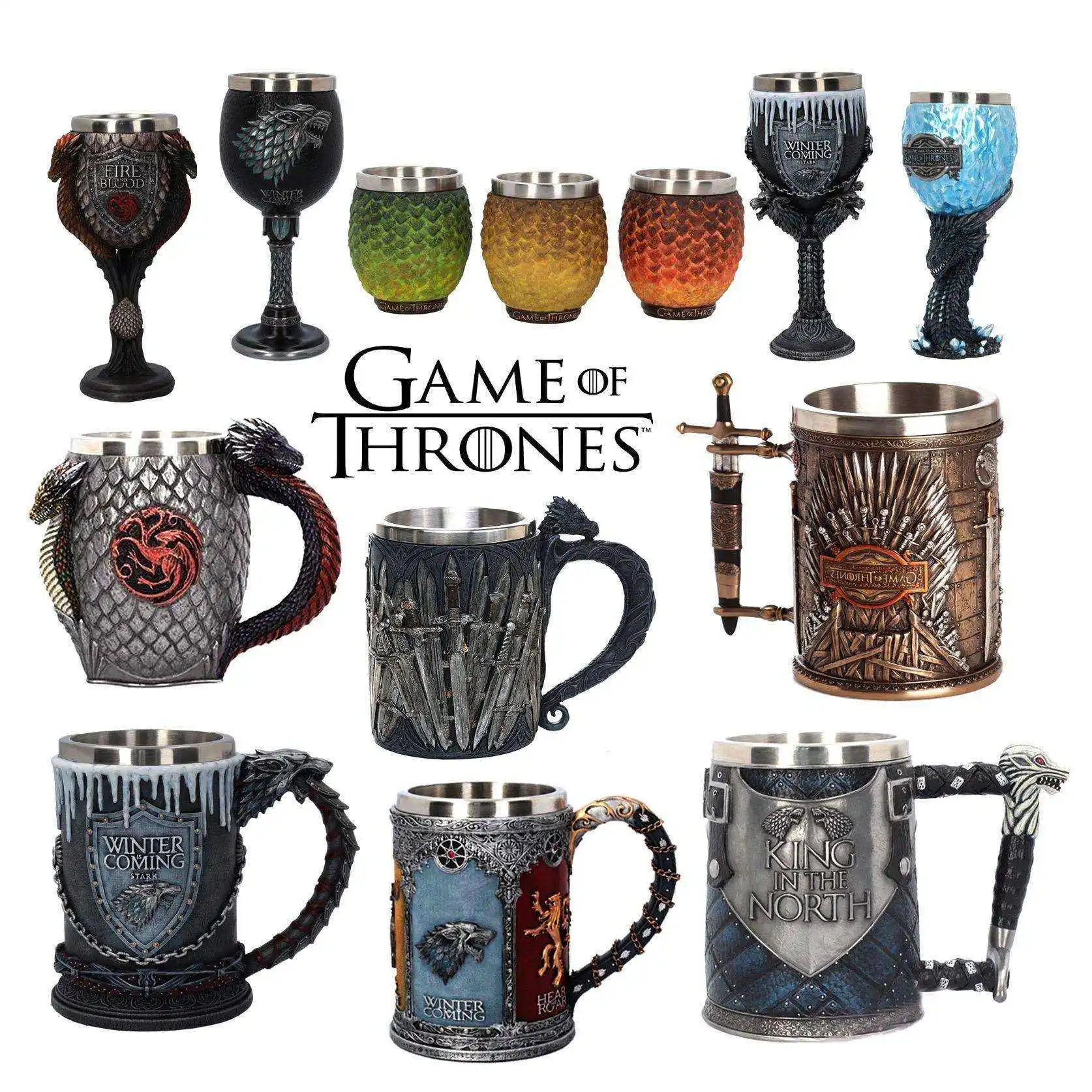 Plastic Ancient 3D Vintage Fantasy Wolf King Stainless Steel Wine Cups Whiskey Goblet Cup Medieval Snow Melt Goblet Resin Cup