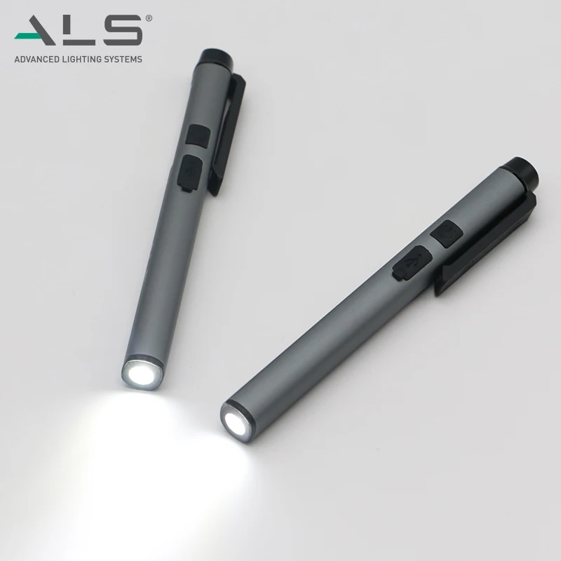 ALS 150lm Portable Rechargeable LED Pen Torch Light with Laser Pointer Mini Flashlight