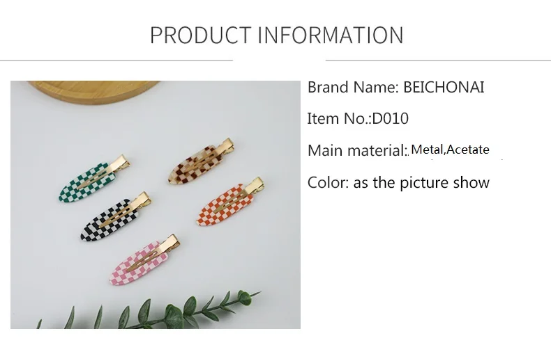 Summer Hairpin Makeup Acetate Checkerboard Non-trace Hair Clips Fringe Side Face Wash Clip for Women
