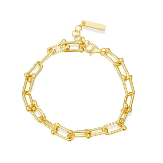 custom gold plated brass link horseshoe shaped bracelet