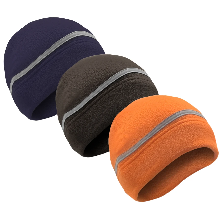 FF702 Winter Polar Fleece Beanie Hat with Reflective Stripe Night Running Cycling Dog Walker Reflective Hat