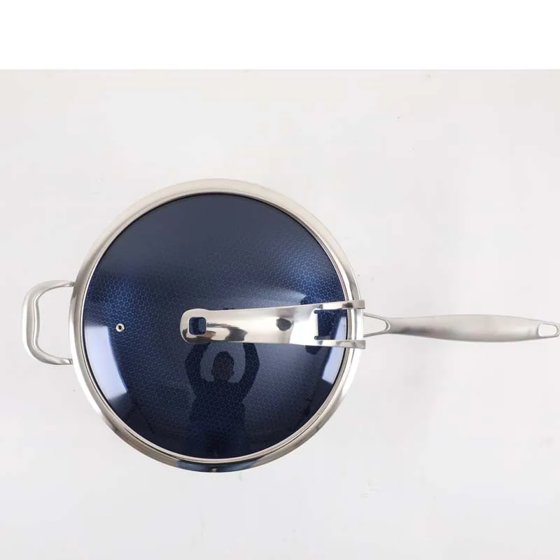 Factory price 34cm fry pan stainless steel chinese wok with lid