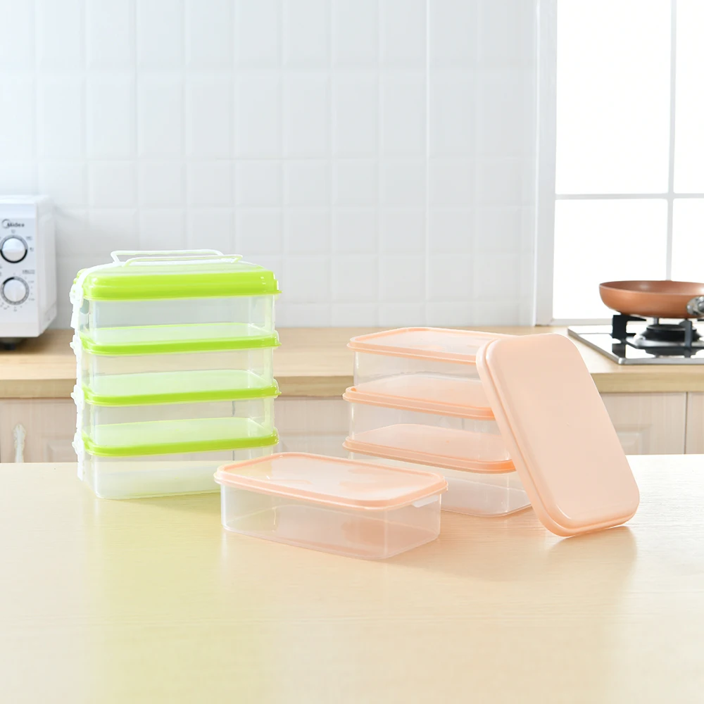 New design food grade clear 4 layer plastic square rectangle round lunch box
