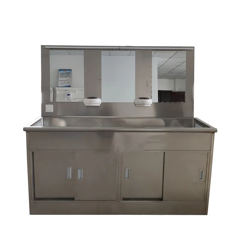 Durable high-quality 304 stainless steel three-person low-back medical sink with gooseneck faucet