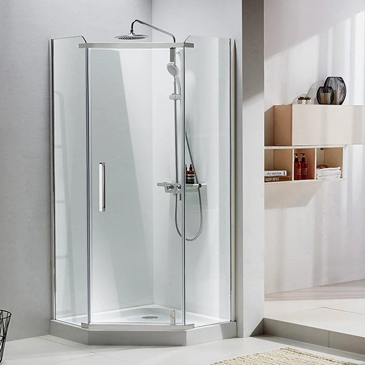 Neo-Angle Pivot Bathroom Shower Cubicle Diamond 3 Side Frameless Glass Panel Shower Enclosure