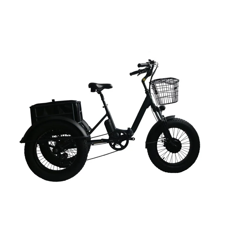 Высокое качество 48V 500W складной 24 дюйма с толстыми покрышками 3 колеса велосипеда корзиной электрические трехколесные велосипеды груз для перевозки