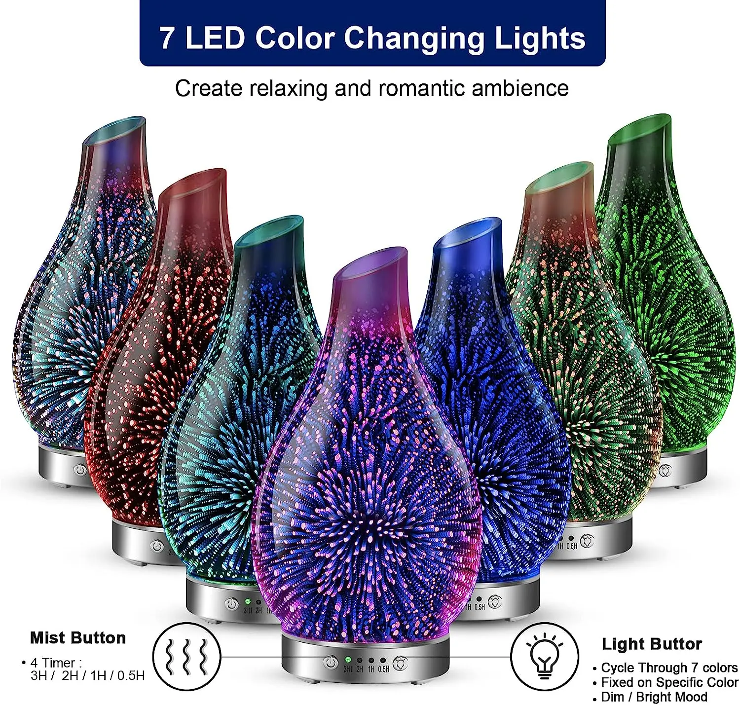 Innovative design 2023 Aromatherapy Humidifier 120ml Vase Shape 7 LED Light Glass Ultrasonic Aroma Diffuser for bedroom