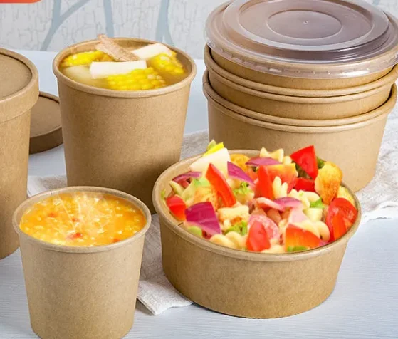 Disposable Food Grade Take Away Kraft Paper Salad Bowl With Pet Lid