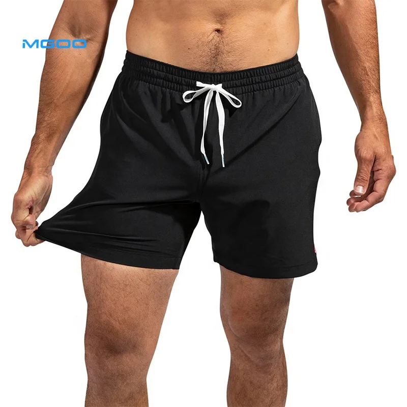 MGOO 4 way stretch Recycled men 5 gym shorts Screen printing 95% Polyester 5%Spandex customized black short for men