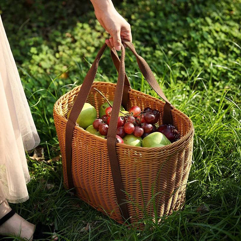 Popular PP Rattan weaving Shopping Bag Hand-picked Wild Fruit Basket