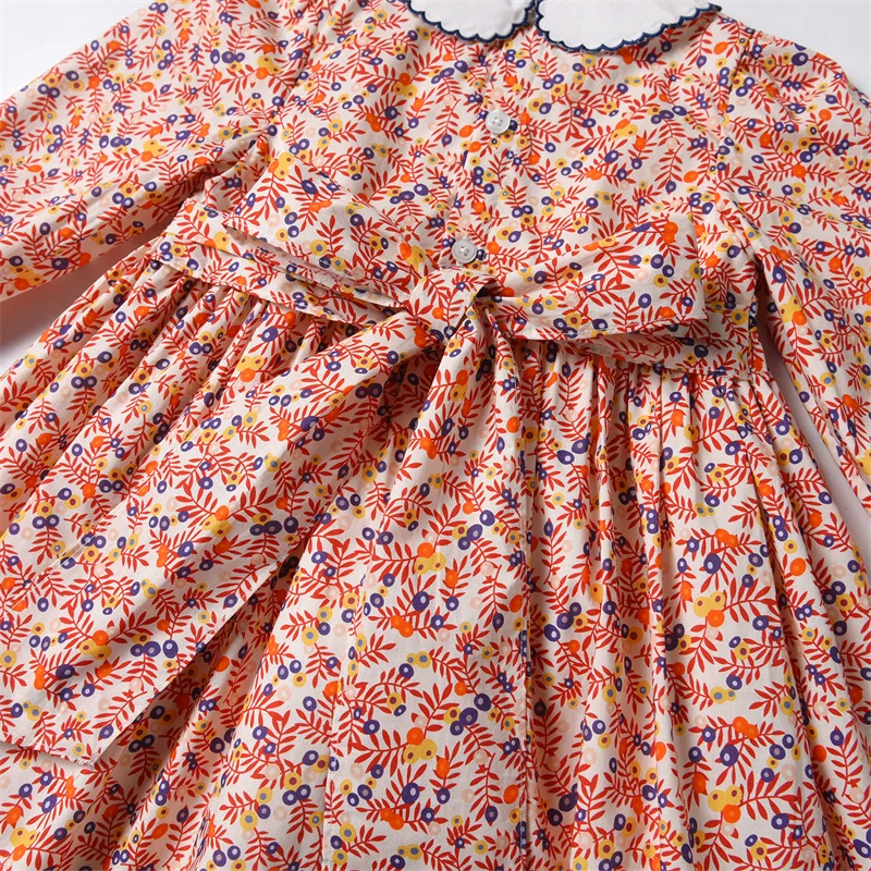 Wholesale Autumn Kids Dress for Girls Long Sleeve Liberty Floral Hand Smocked Frocks Peter Pan Collar Girls Smock Dresses