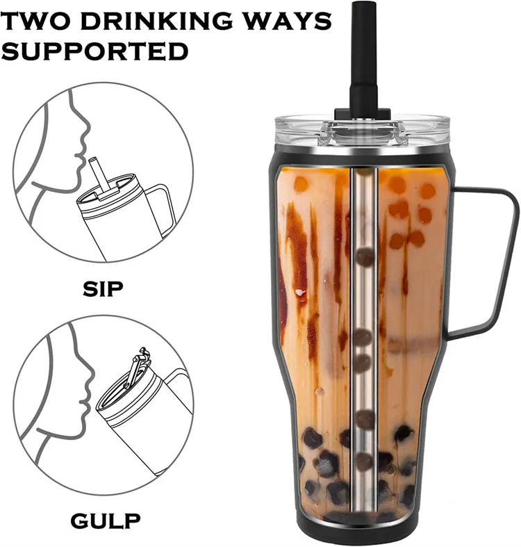 40oz Stainless Steel Thermos Bottle Portable Tea Coffee Mug with Straw Insulation Thermal Cup Car Insulated Cold Drinking Cups