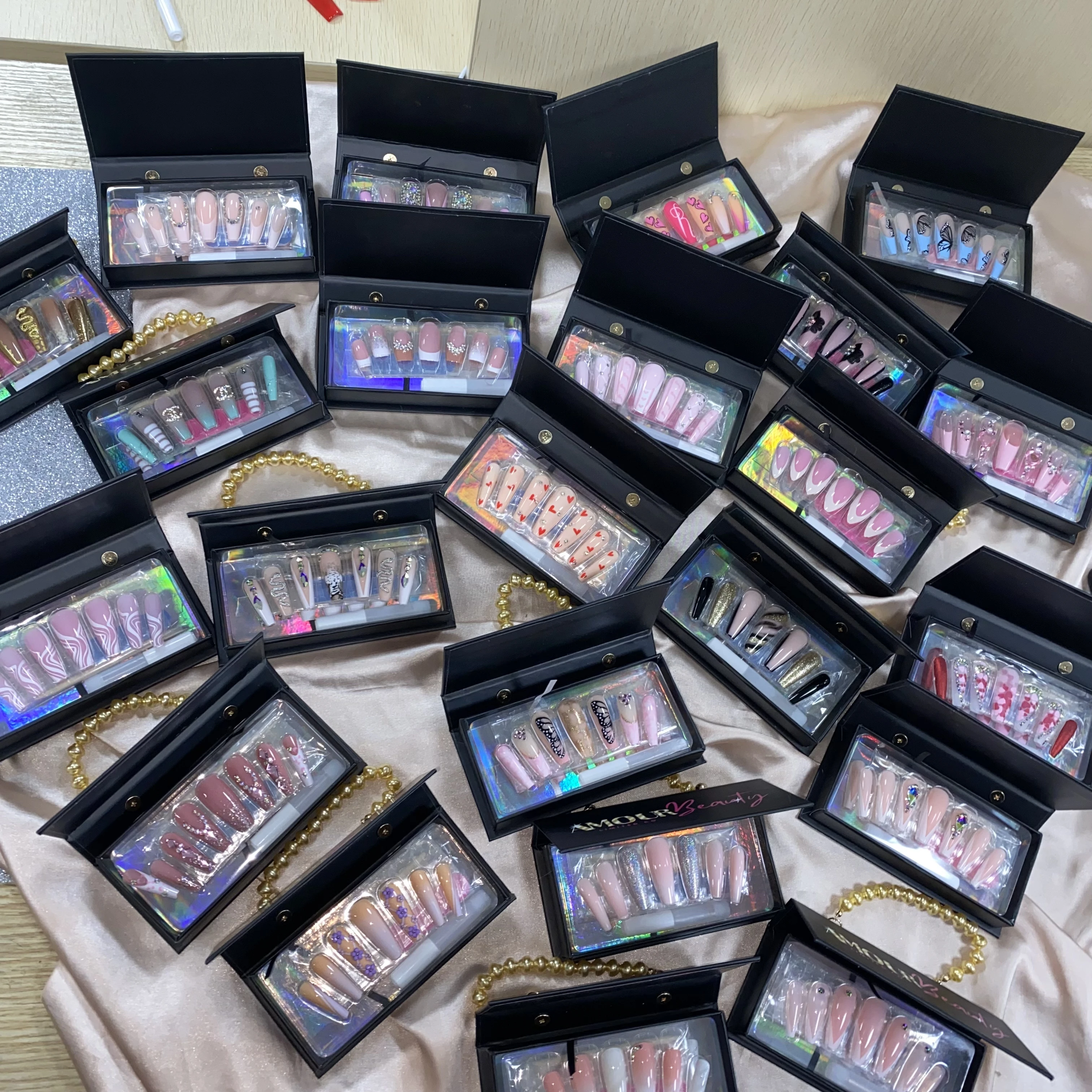 wholesale Acrylic press on nails False nail designer press on boxes customize logo faux ongles artificial fingernails