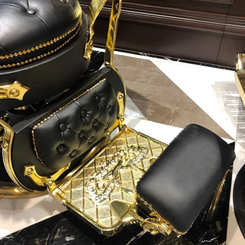 Luxury best-selling retro black gold rotary lift big pump oil head barber chair for barber shop and beauty shop