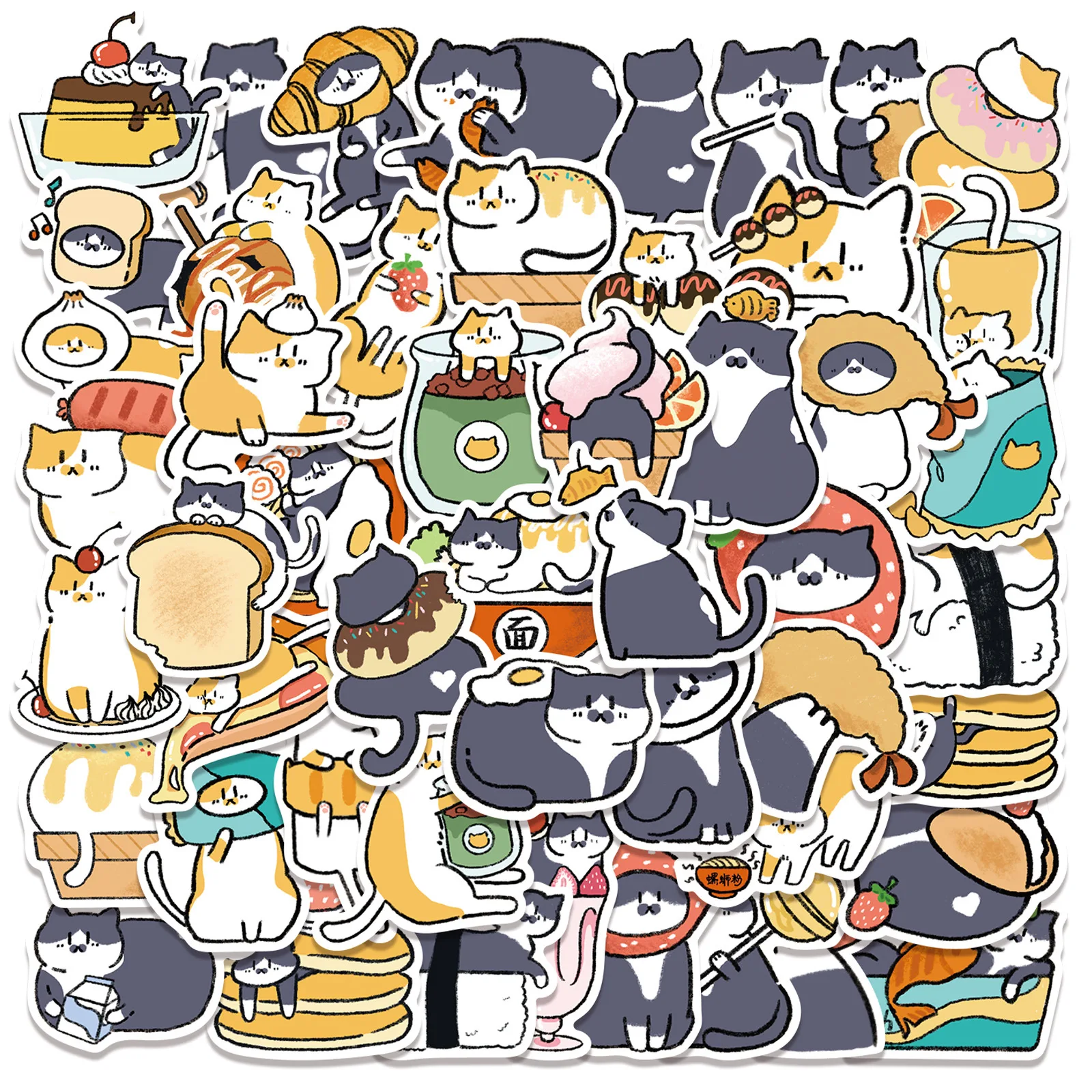 50 Pcs/bag DIY Vinyl Waterproof Cartoon Animals Cute Cat Stickers for Skateboard Decor Notebook Water Bottle Luggage Case Decal