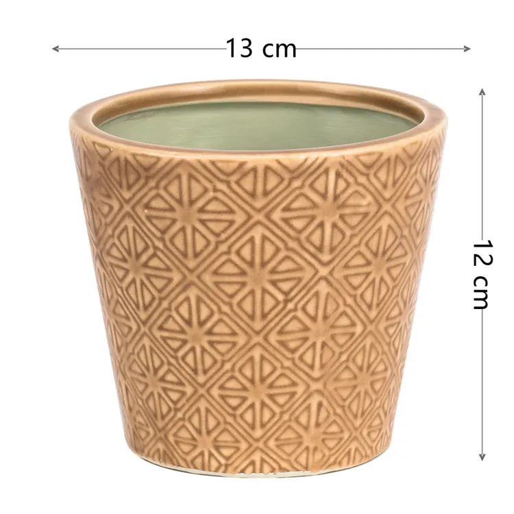 embossed design glazed ceramic planters indoor garden decor planter bonsai pots