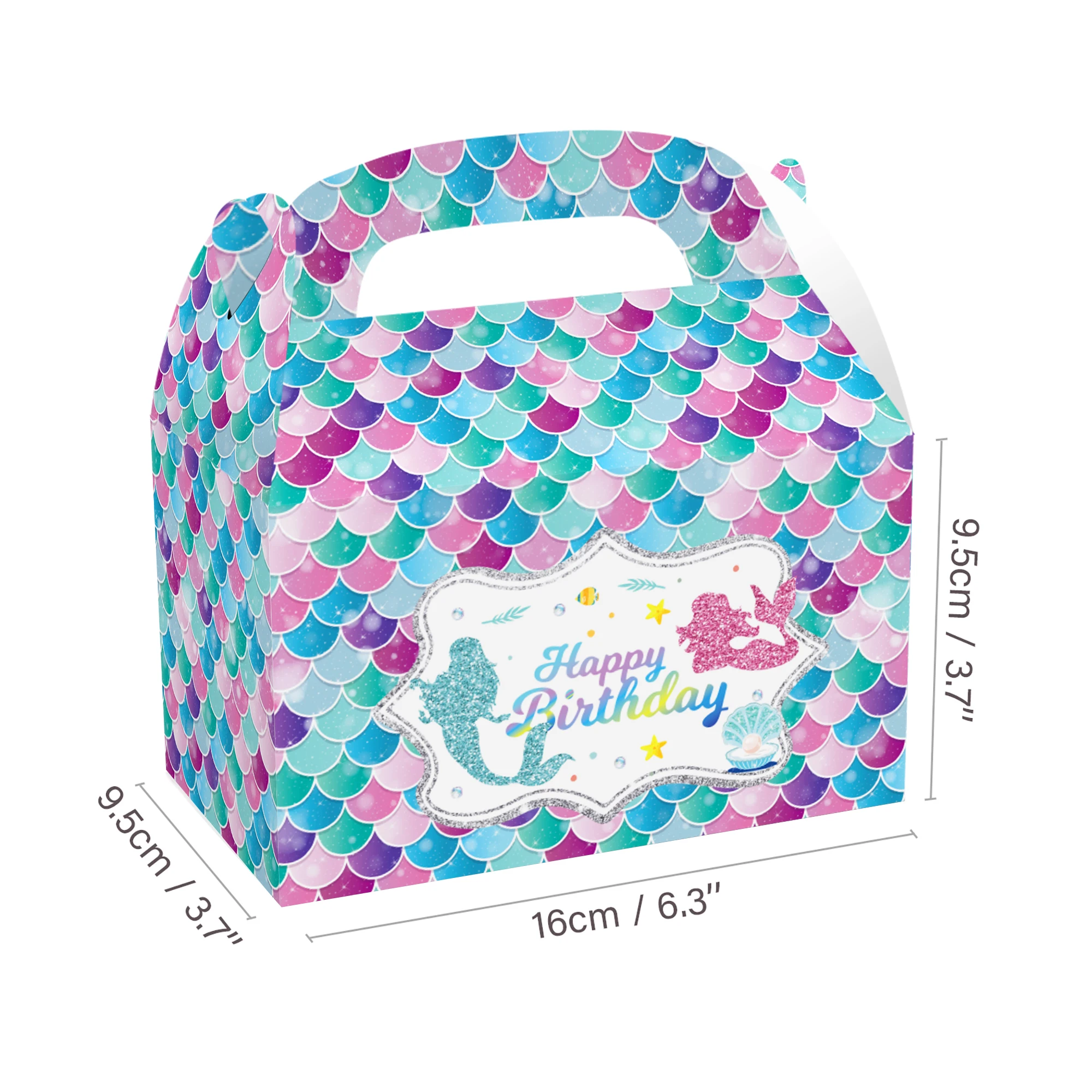 Huancai 12 pcs mermaid candy treat boxes double side design paper gift cake goodies box for kids happy birthday party supplies