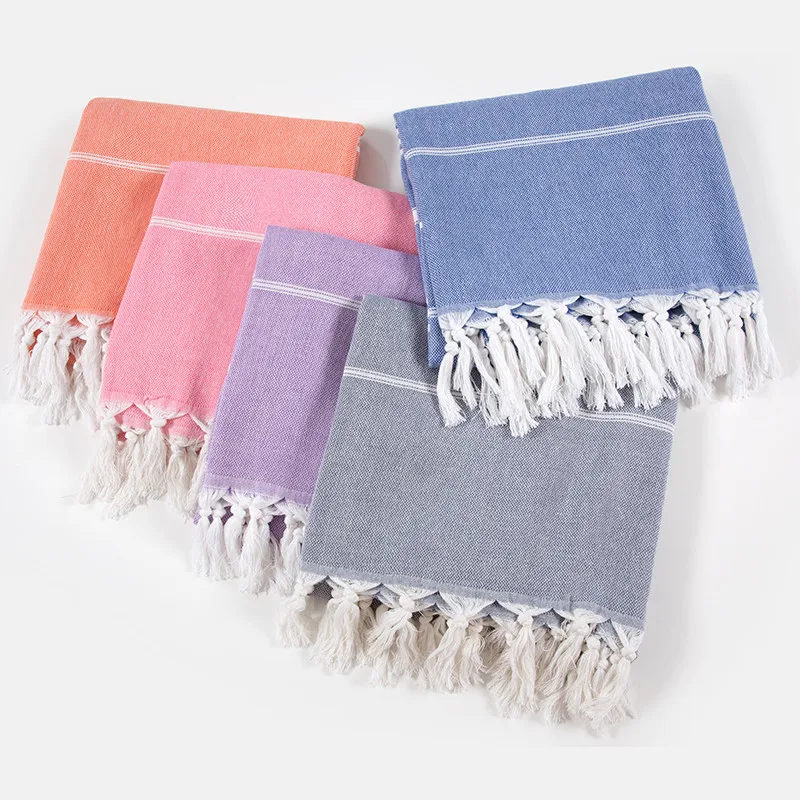 Customized Stripe Pestemal Bag Fouta Turkish Cotton Bath Beach Towel Can Be Transform To Bag High Quality Cotton Beach Towel