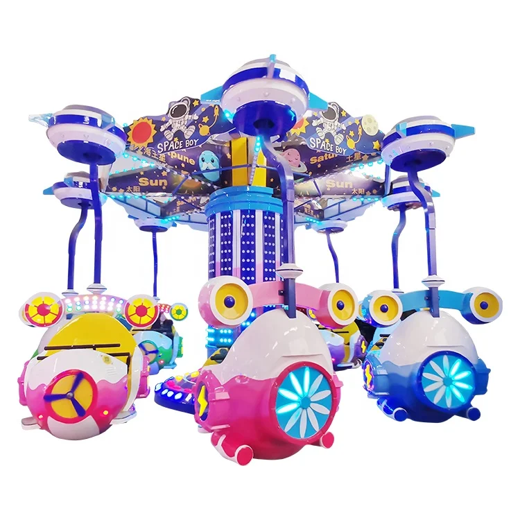Popular commercial customized kiddie amusement park rides travel through space flying car ride for sale