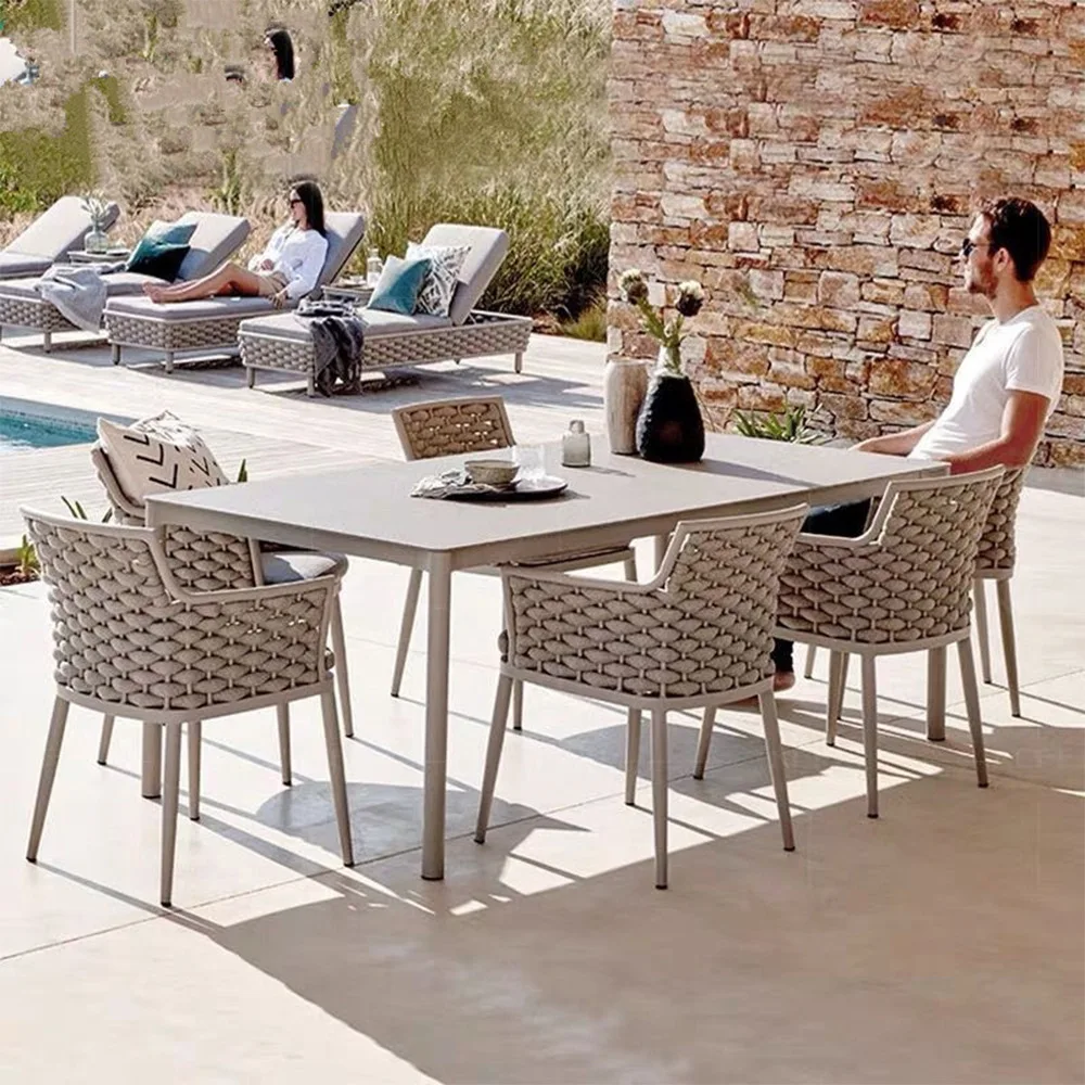 Alibaba outdoor patio garden balcony restaurant furniture set aluminium frame rope chair outdoor garden table and chair set
