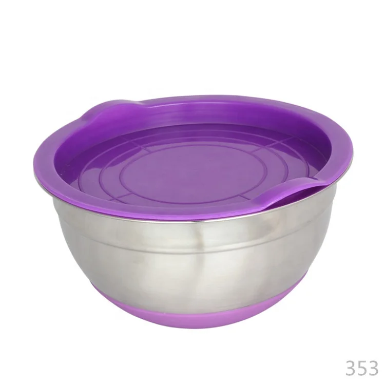 Stainless Steel Gasket Seal Container Steel Mixing Bowl With Lid Steel Air Tight Bowl With Lid And Silicon Base