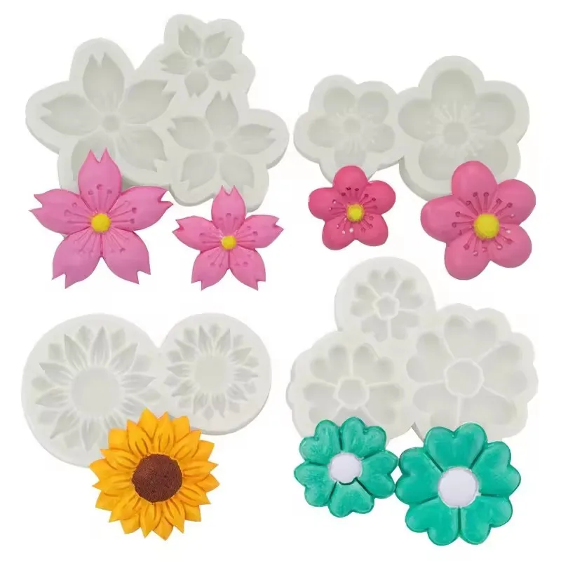 Y4836 Handmade Mini Flowers Fondant Candle Mold DIY Silicone Peach Blossom Sakura Daisy Flower Mold