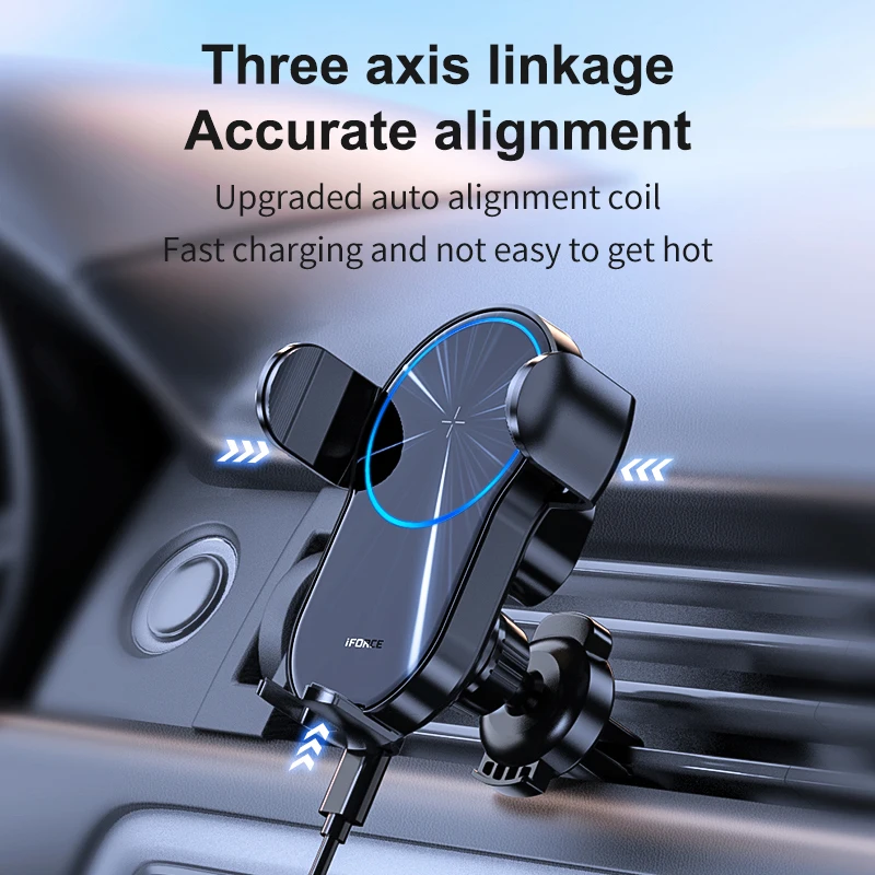 New Release Car Mount Holder with Wireless Charging Auto Aim Coil 15W Rapid Wireless Vehicle Charger Phone Mount Chargers Holder