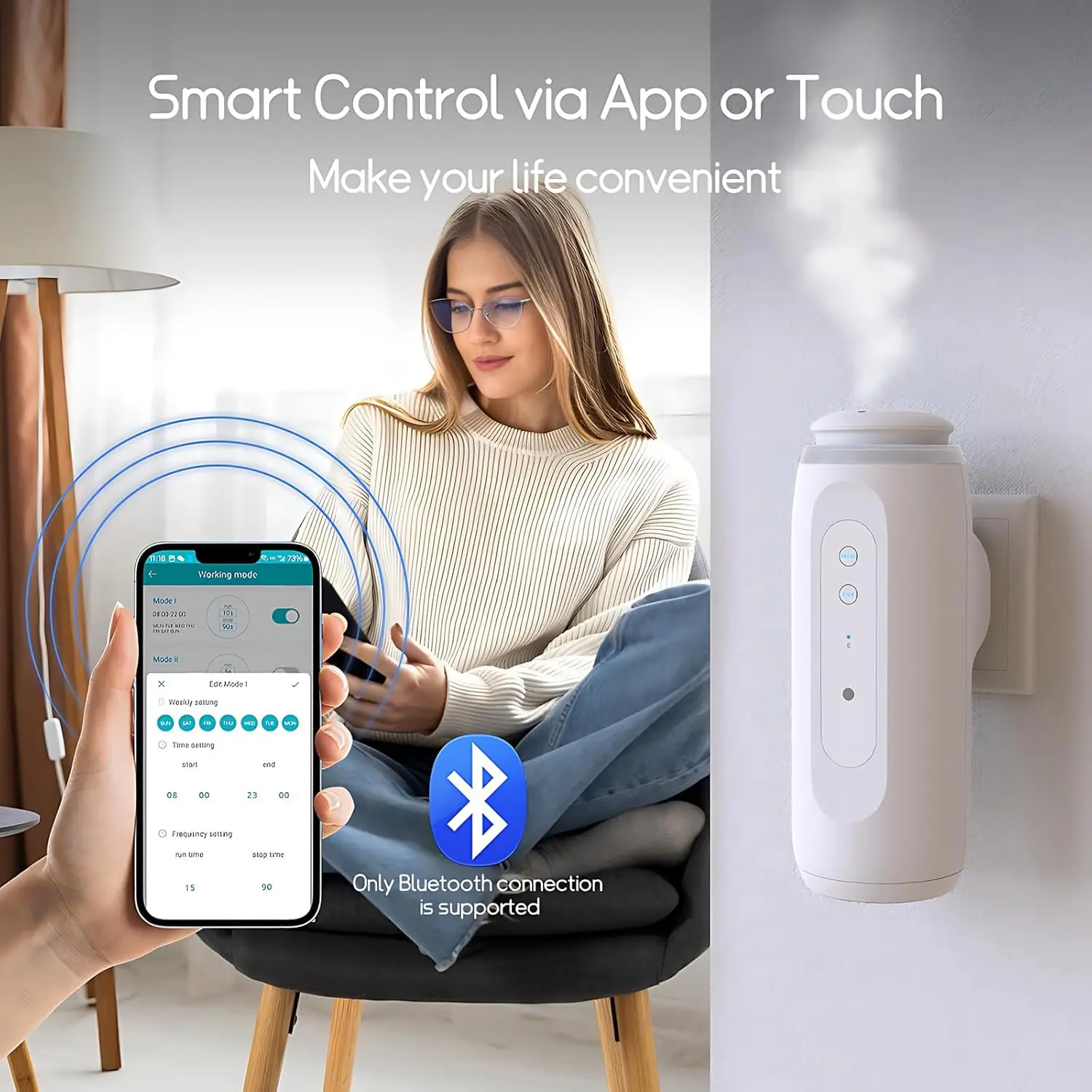 Portable 100ml Smart Aroma Diffuser Bluetooth Connectivity Wall Mounted Plug-In Home Silent Waterless Essential oil Aromatherapy