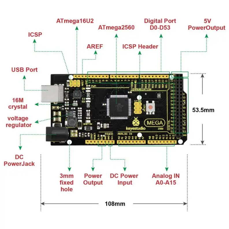  Keyestudio ATMEGA2560-16AU Mega 2560 R3 Расширенная плата для Arduino 