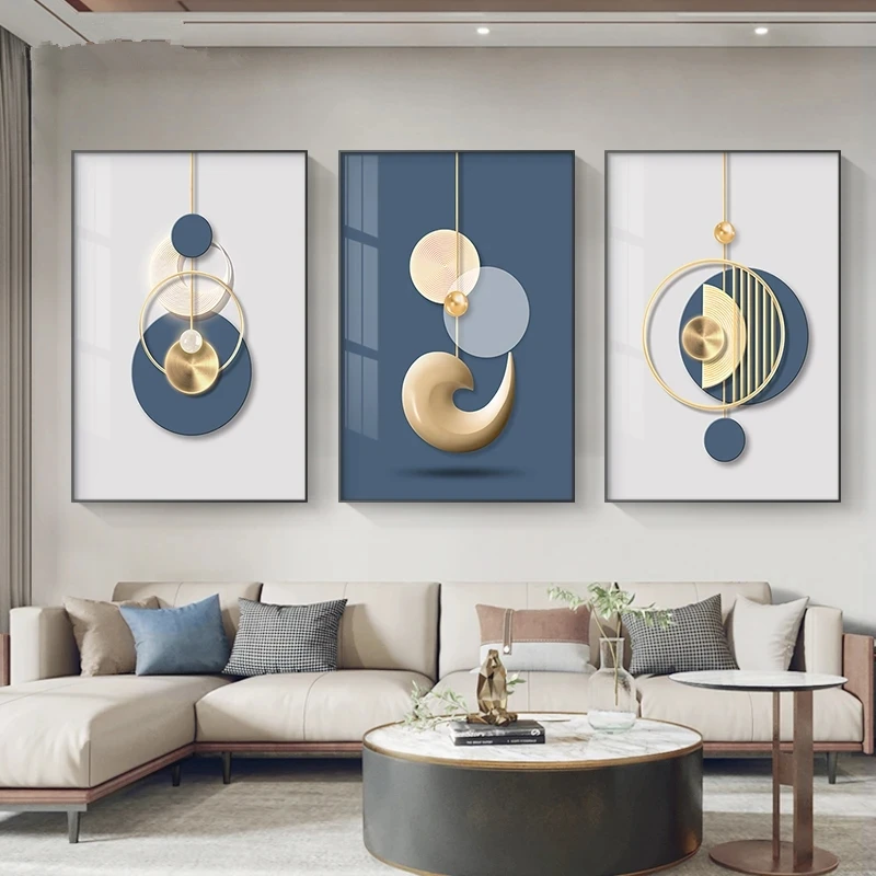 Hotel Light Luxury Wall Art Modern Wall Decor Framed Canvas Prints Glass Painting Pictures for Living Room Decor