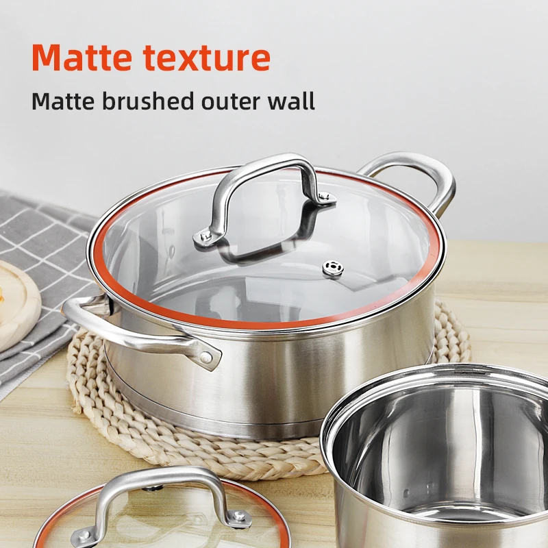 Factory direct 304 milk pot cooking soup stock pots 3pieces set kitchen  utensil composite bottom pot