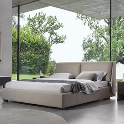 Modern luxury villa bedroom furniture adult double bed solid wood dark grey leather bed