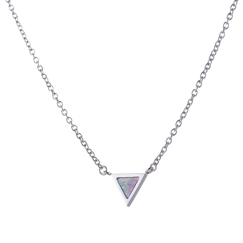 Custom Triangular pendant necklace Stainless Steel silver Gold Plated Dainty Pendant fashion fine jewelry Opal Necklace