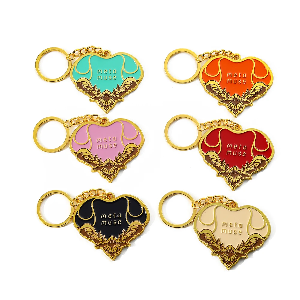 2024 New Arrival Key Chain Metal Zinc Alloy Colorful Soft Enamel Keychain Custom Design Heart Shape Gold 3D Beautiful Key Ring