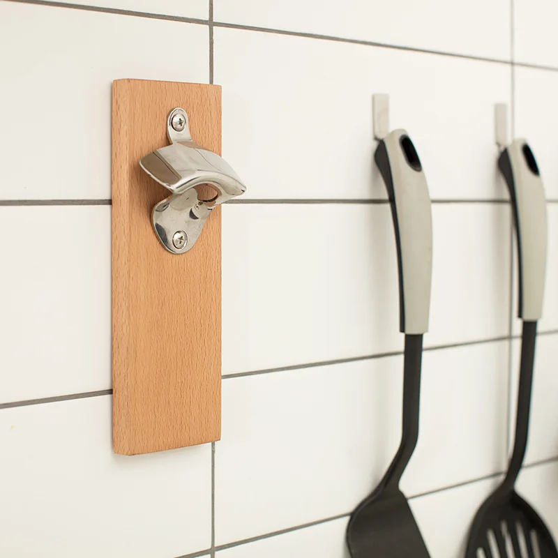Wall Mounted Wooden Bottle Opener With Catcher Ideal Gift for Men and Beer Lovers Bottle Opener Wall Mounted