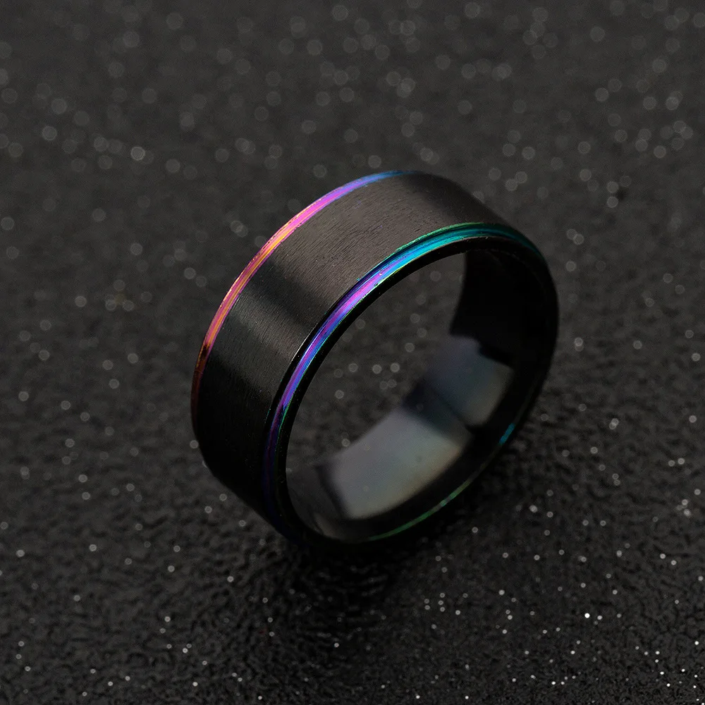ShuoyeW 8MM Stainless Steel Ring Colorful Black Gold Matte Lassa Basic Stainless Steel Ring Finger Ring 420