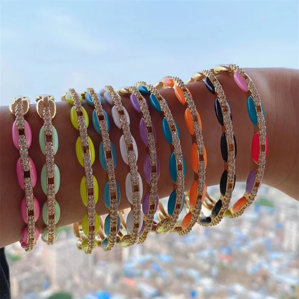 Cubic zirconia chain fashion jewelry accessories gold jewelry necklace enamel rainbow bracelet&bangle