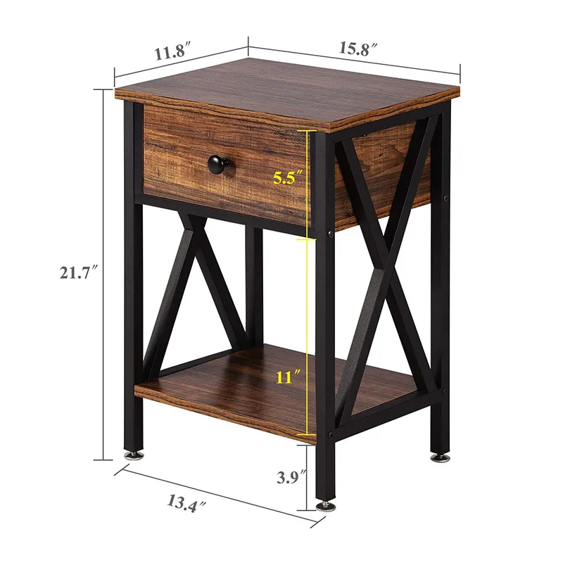 Modern Versatile Nightstands X-Design Side End Table Night Stand Storage Shelf with Drawer for Living Room and Bedroom