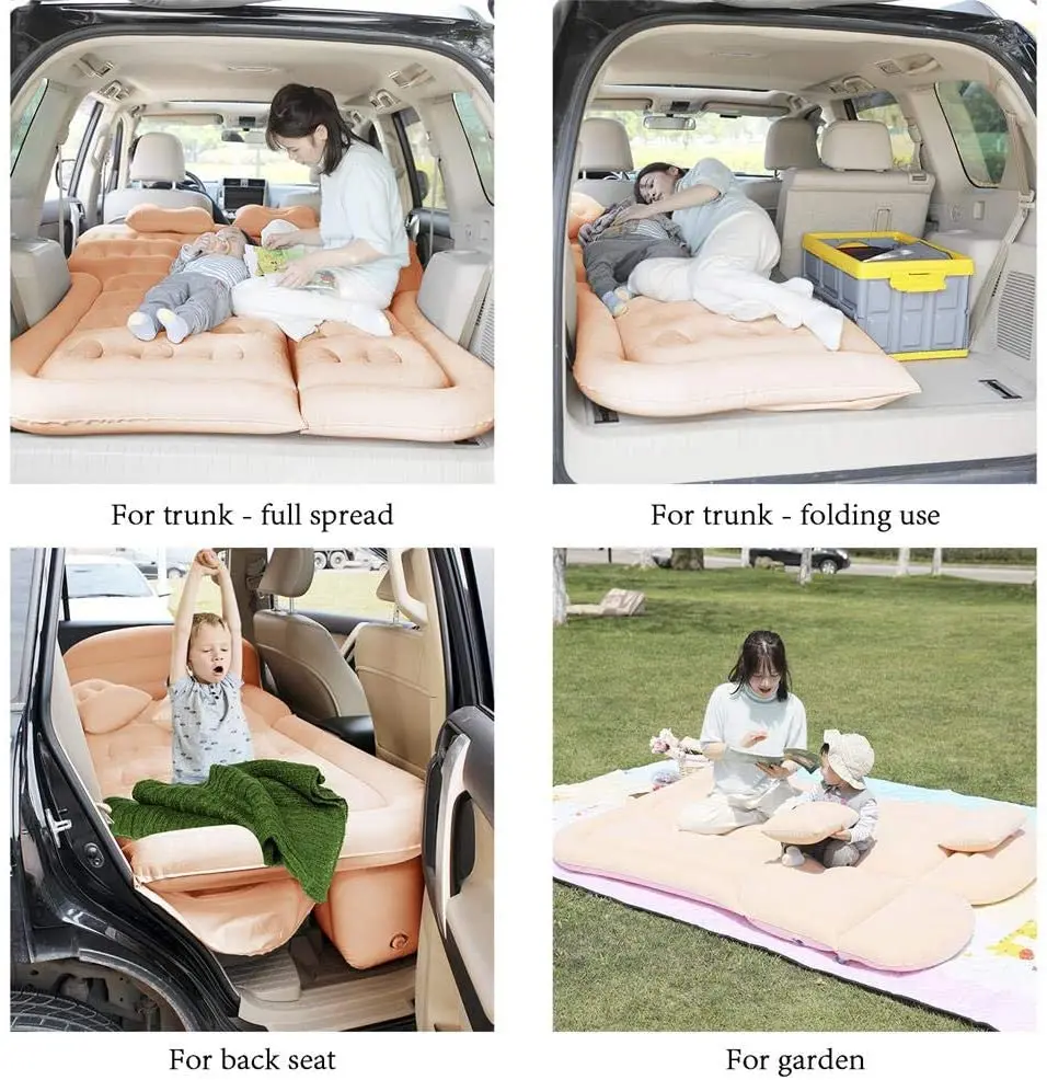 OEM Factory Flock Fabric PVC Back Seat Inflatable Car Air Mattress Outdoor Inflatable Car Bed